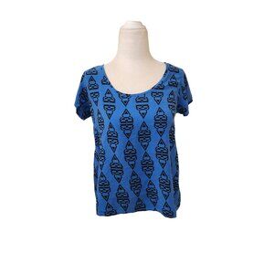 Volcom Blue Black Rayon Split Back Top Size Small Lightweight Soft Material